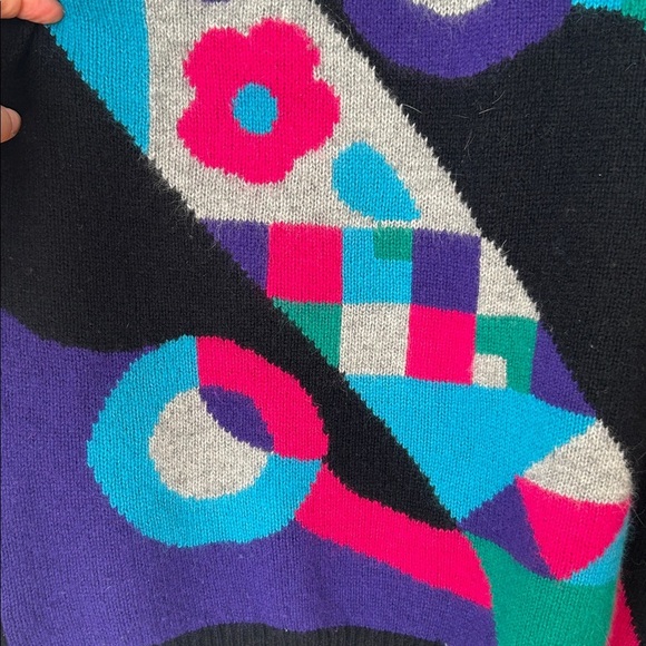 Vintage lambswool angora sweater Bright Bold mod colourblock 80s 90s - Picture 3 of 6